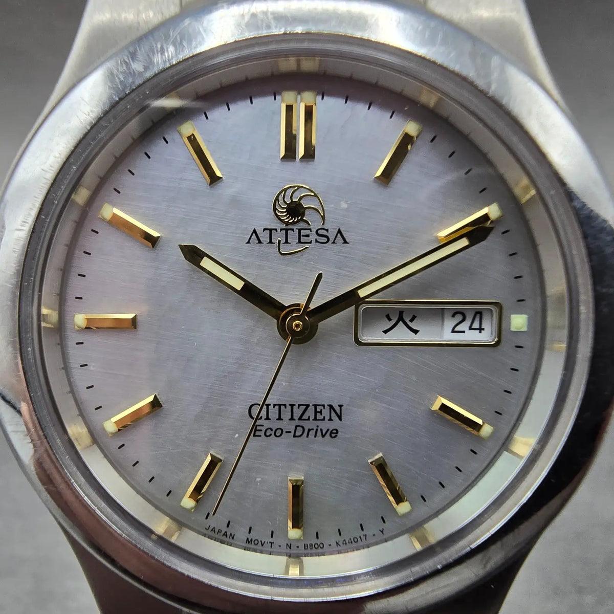 Citizen Attesa Eco-Drive Watch Men 35mm MOP Dial Titanium Daydate Round Runs JP1