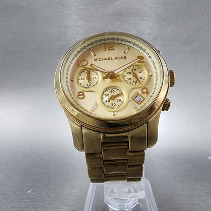 Michael Kors Runway Chronograph Watch Women 38mm Champagne Dial Gold Tone NewBat5