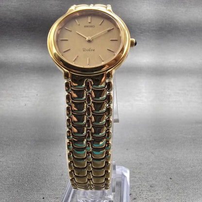Seiko Dolce Watch Women 24mm Gold Dial Gold Tone Round 4N00-0770 New Battery VTG5