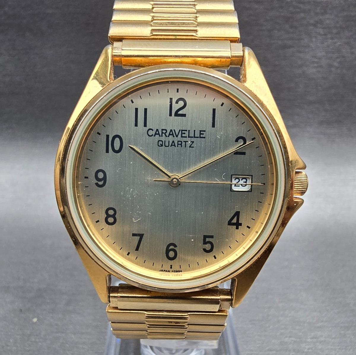 Bulova Caravelle Watch Men 34mm Gold Dial Gold Tone Date 42B54 New Battery0