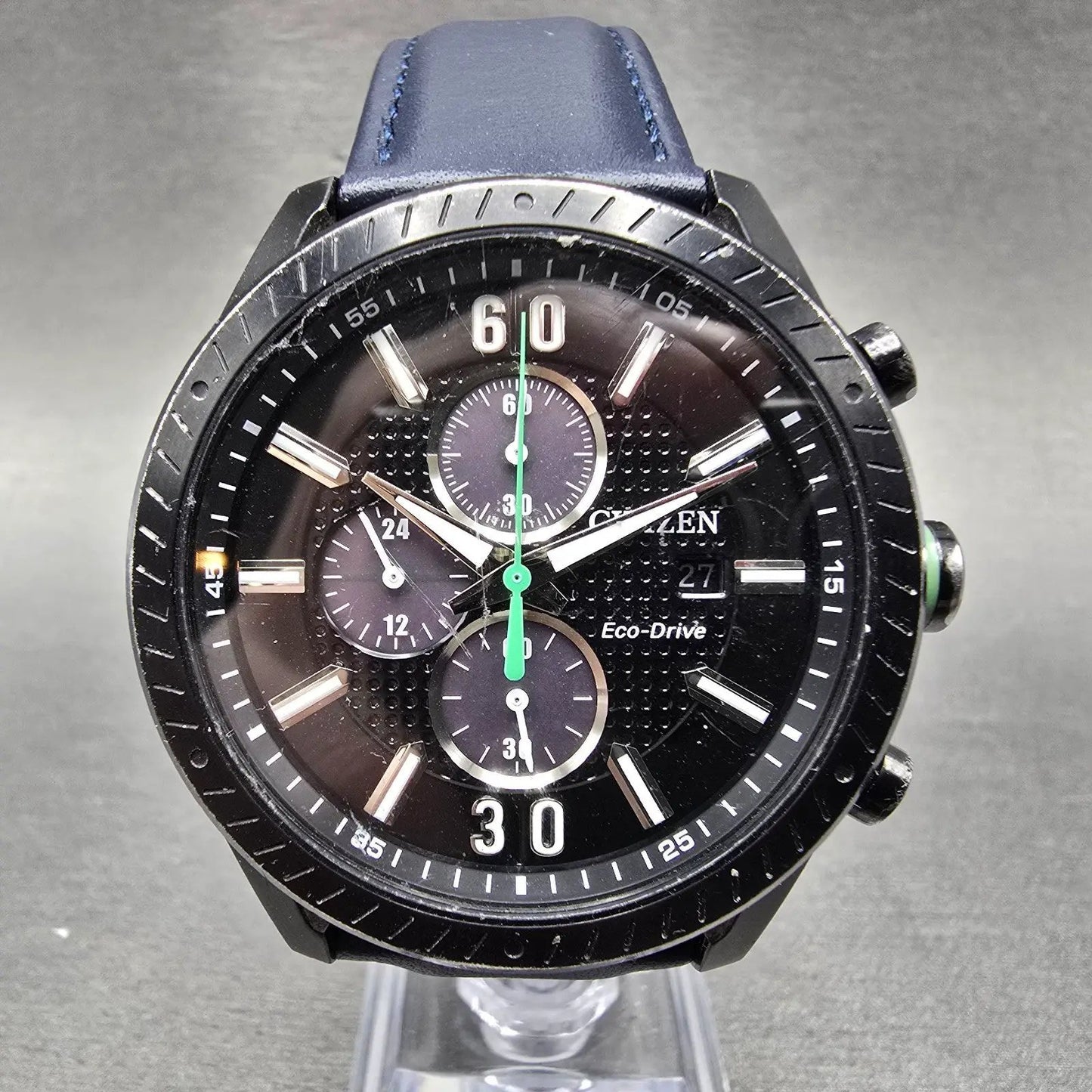 Citizen Eco-Drive Chronograph Watch Men 42mm Black Dial Black Tone Date Runs0