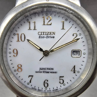 Citizen Eco-Drive Watch Men 35mm White Dial Silver Date Round E110-S95625 Runs1