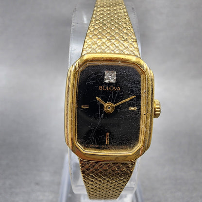 Bulova Tank Watch Women 16mm Black Dial Gold Tone Rectangle P4 New Battery0