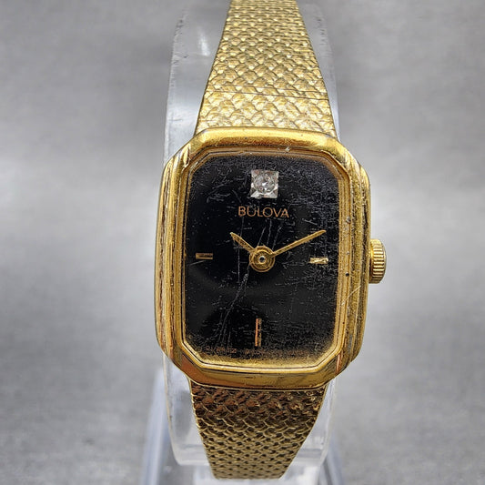 Bulova Tank Watch Women 16mm Black Dial Gold Tone Rectangle P4 New Battery0
