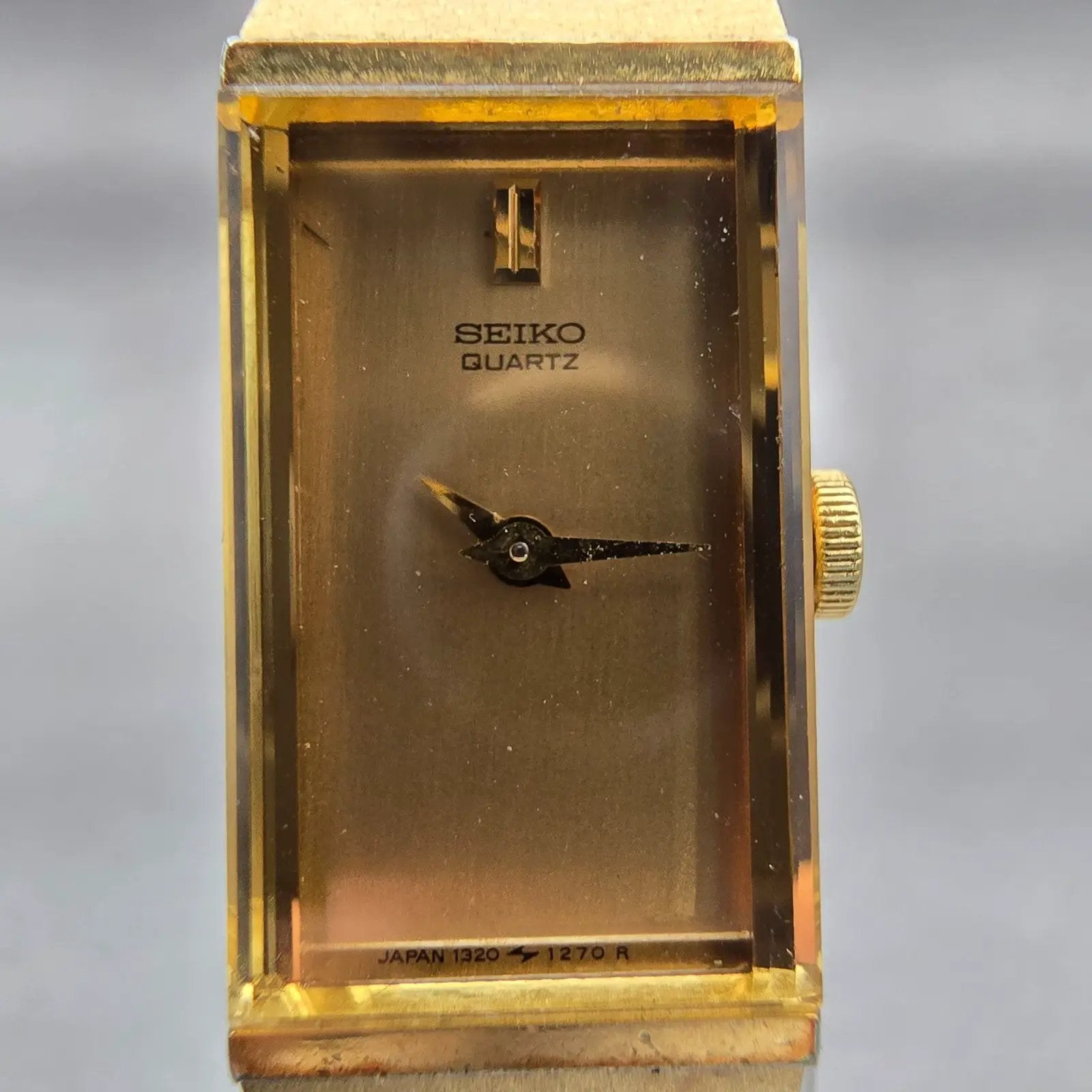 Seiko Tank Watch Women 13mm Gold Dial Gold Tone Rectangle 1320-5960 New Battery1