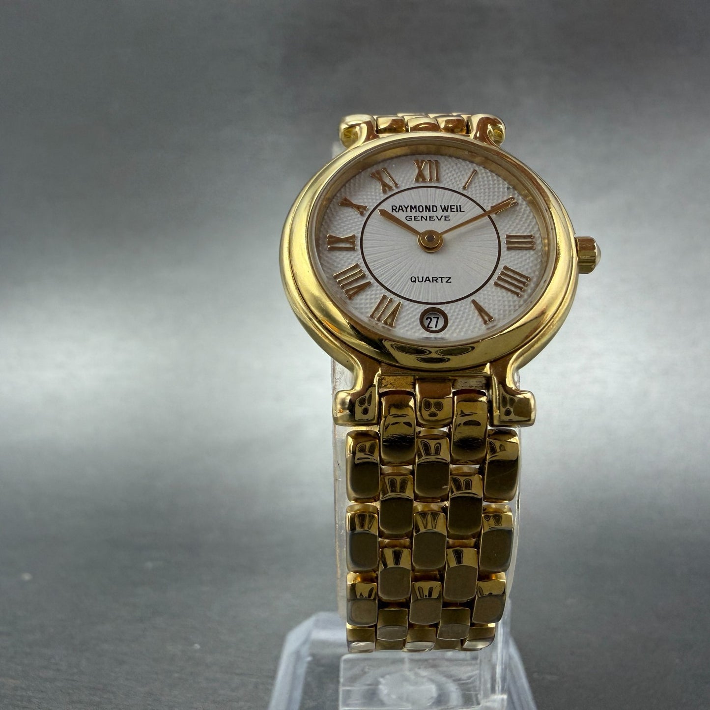 Raymond Weil Watch Women 24mm White Dial Gold Plated Date 9937 New Battery5