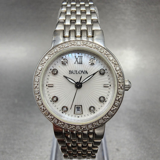 Bulova Watch Women 26mm White Dial Silver Tone Round Date 96r203 New Battery0
