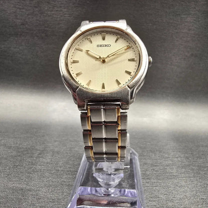 Seiko Watch Men 32mm Champagne Dial Two Tone Round V701-2B50 New Battery Vintage5