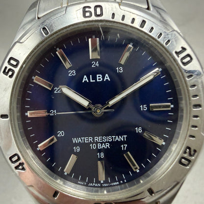 Seiko Alba Watch Men 35mm Blue Dial Silver Tone Round V501-0FG0 New Battery1