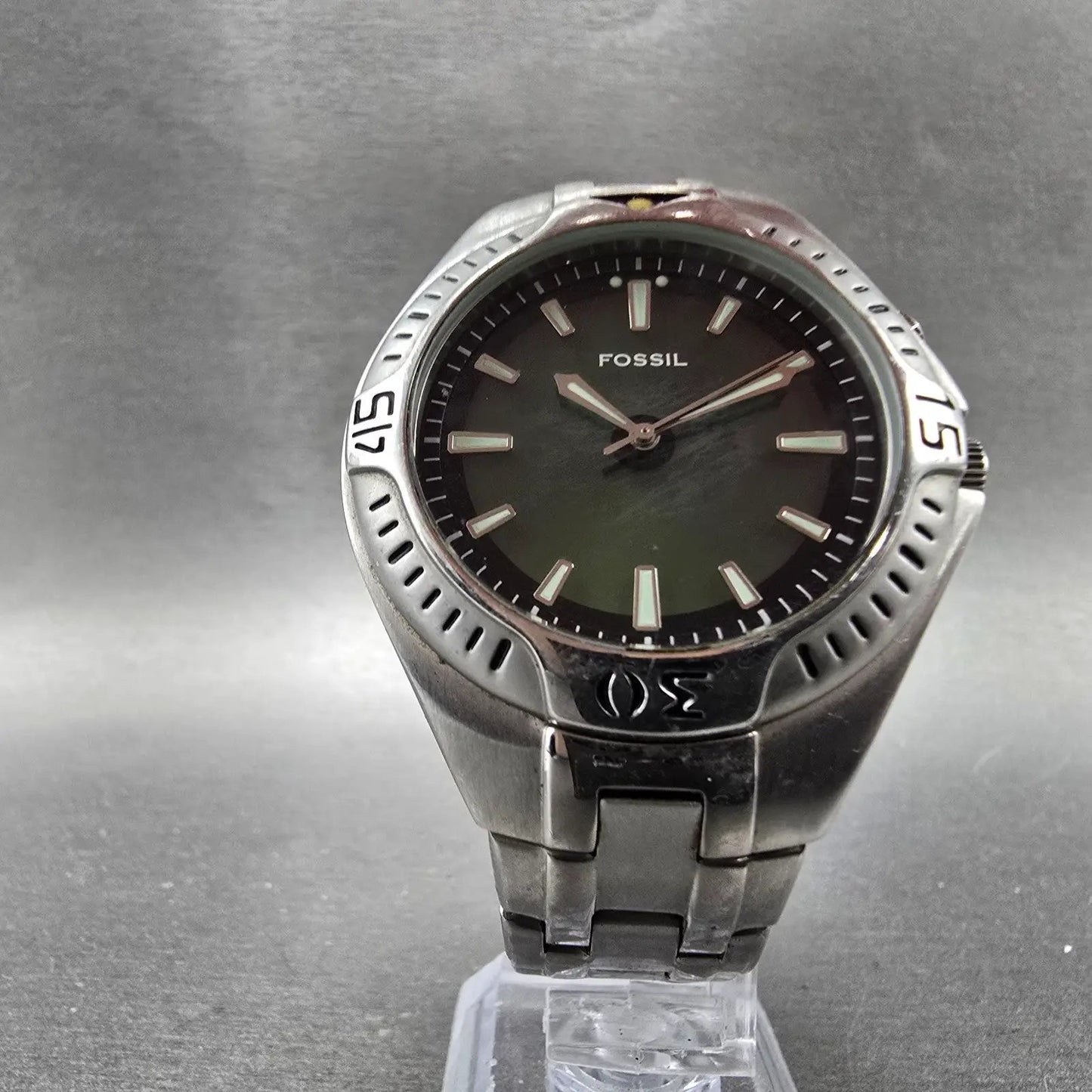 Fossil Kaleido Watch Men 41mm Blue Green Dial Silver Tone Round AM-3538 New Batt5