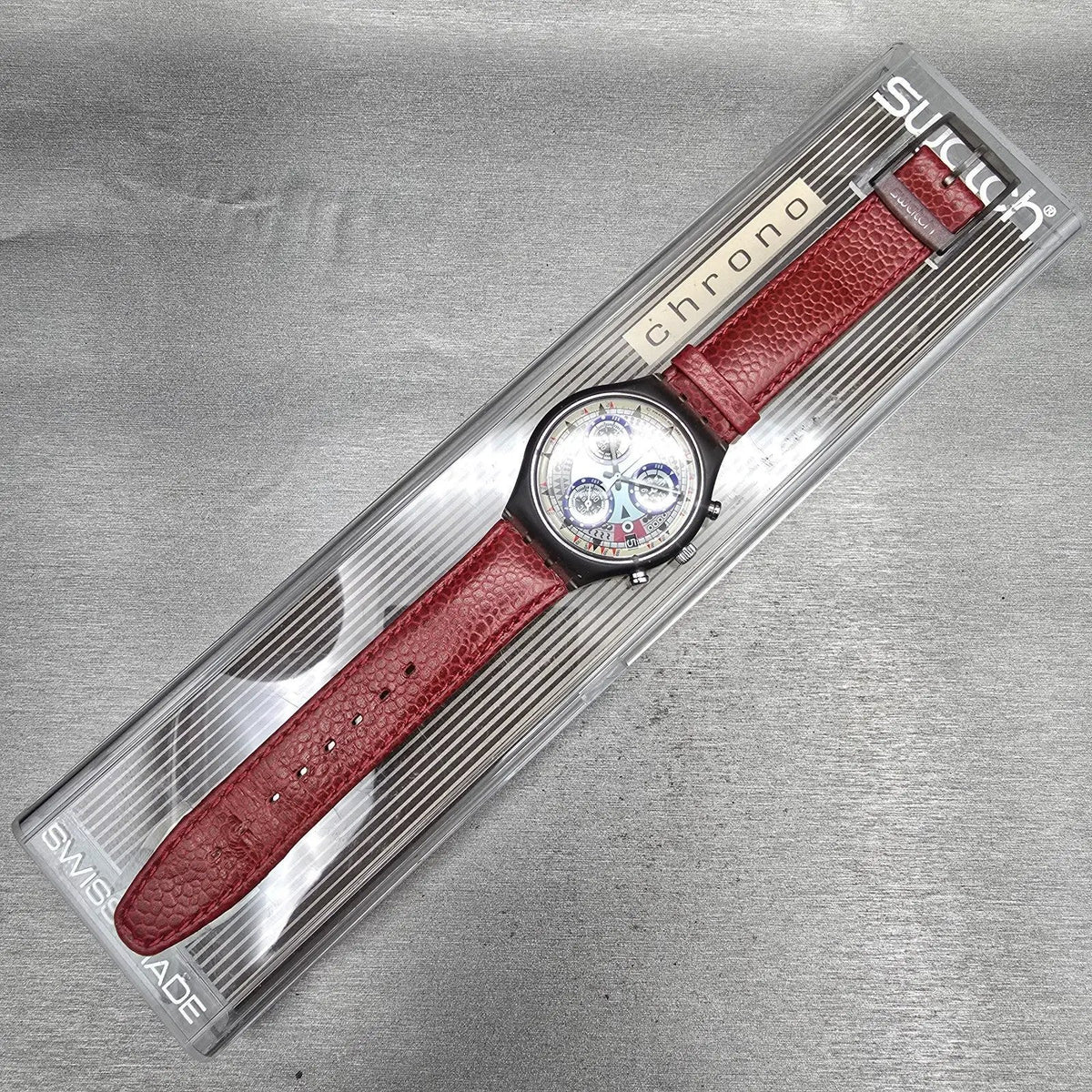 Swatch Chrono Atz Eco Watch Men 37mm Blue Dial Gray Case SCM401 New Battery NOS16