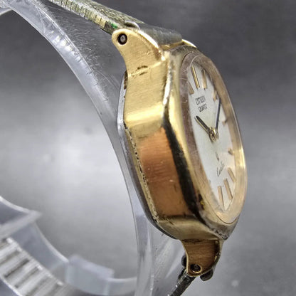Citizen Castalia Watch Women 25mm White Dial Gold 4-831926 New Battery VTG JP3