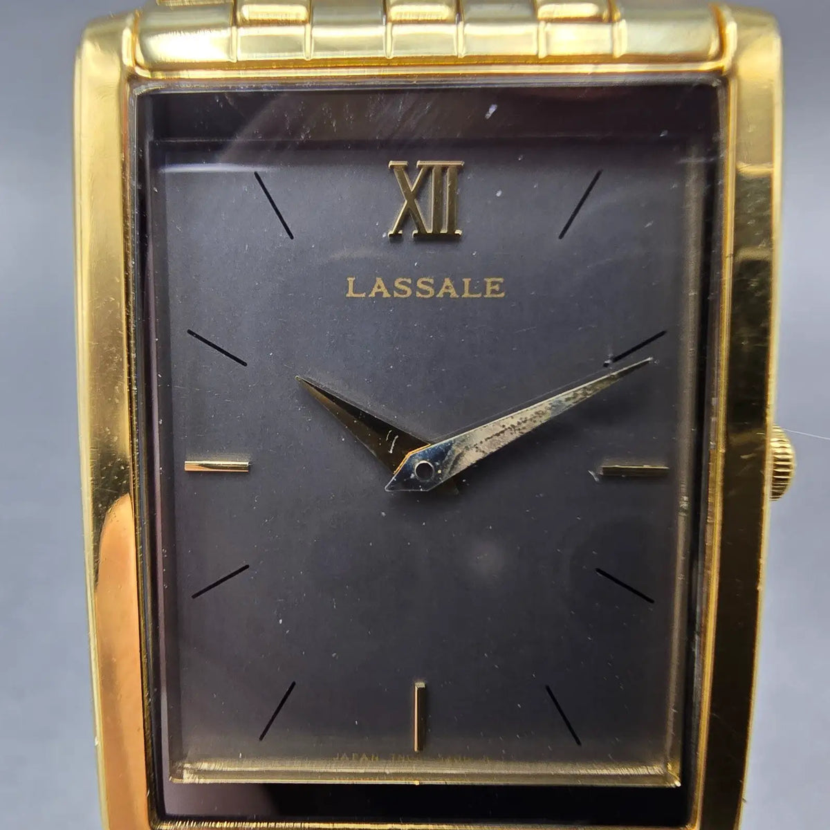 Seiko Lassale Tank Watch Men 25mm Gray Dial Gold Tone Rectangle 7N00-5219 PARTS2