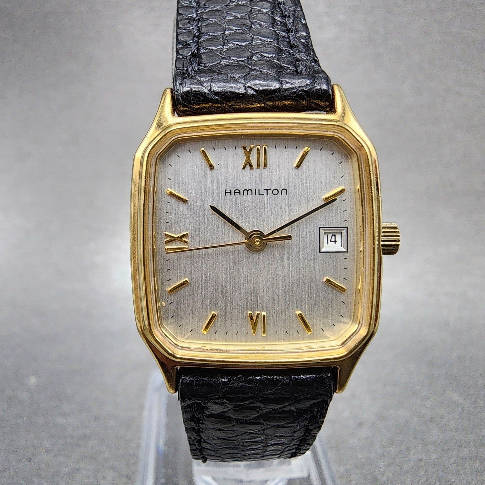 Hamilton Tank Watch Women 22mm Silver Dial Gold Tone Date Rectangle New Battery0