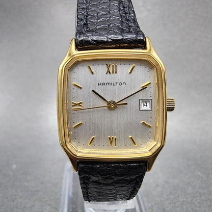 Hamilton Tank Watch Women 22mm Silver Dial Gold Tone Date Rectangle New Battery0