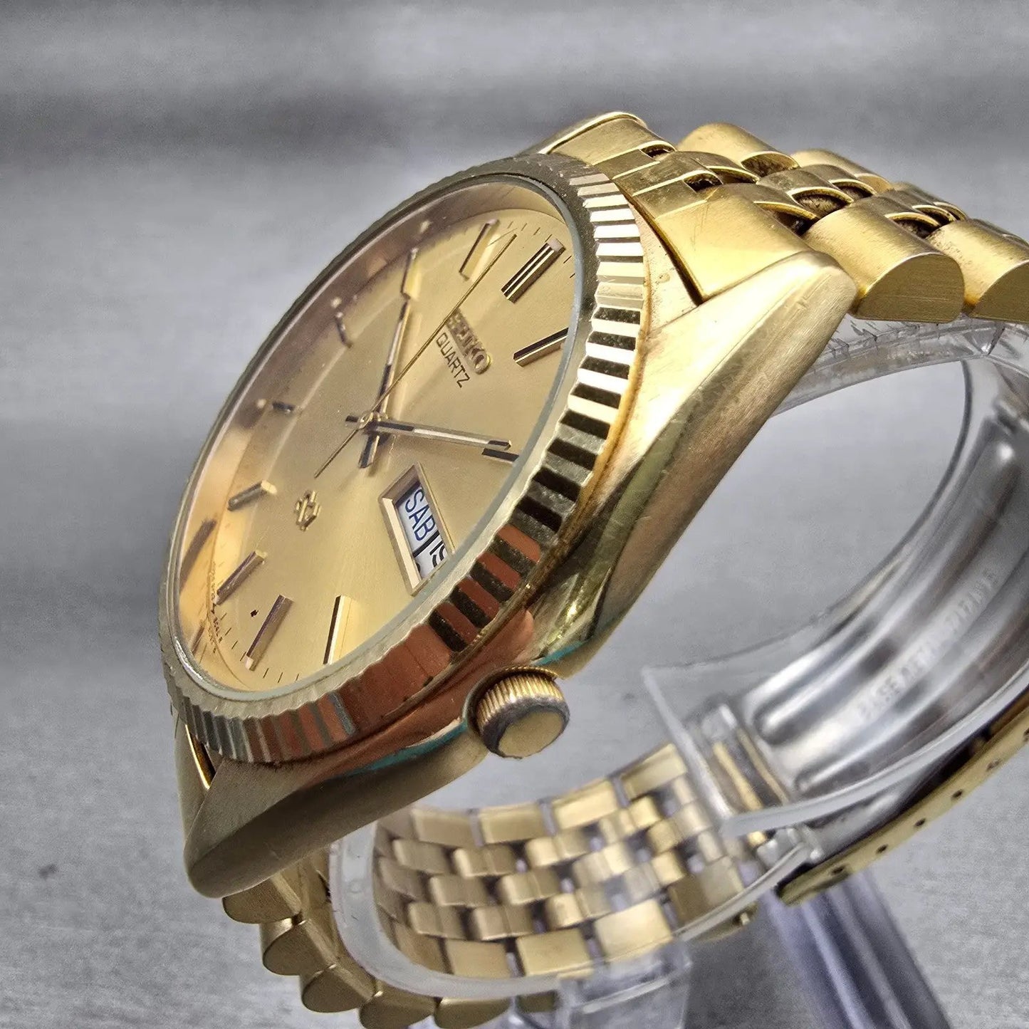 Seiko President Watch Men 35mm Gold Dial Gold Tone Daydate 5Y23-8A60 New Battery2