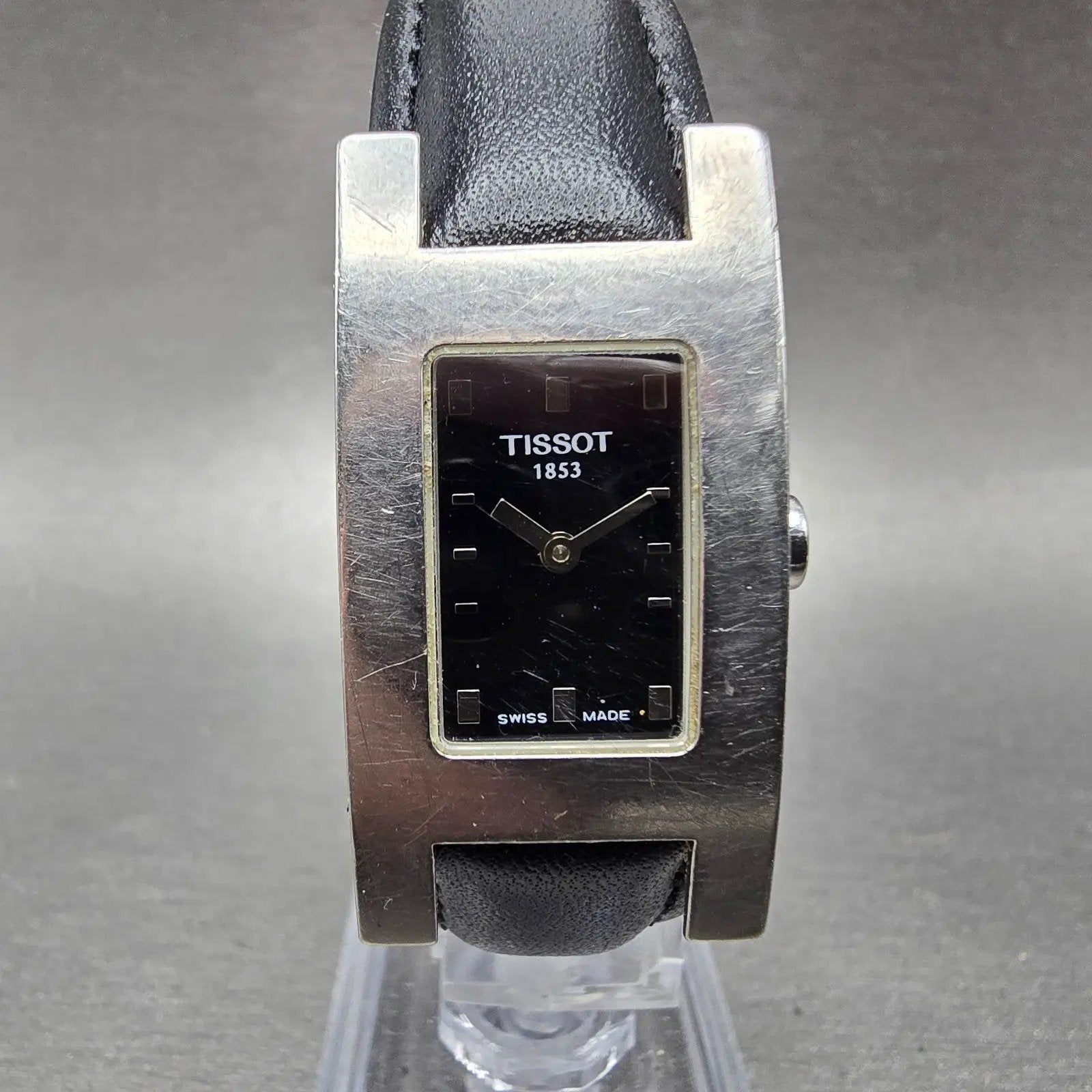 Tissot Tank Watch Women 20mm Black Dial Silver Tone Rectangle L614 New Battery0