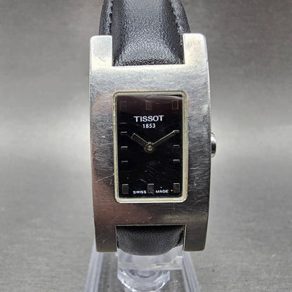 Tissot Tank Watch Women 20mm Black Dial Silver Tone Rectangle L614 New Battery0