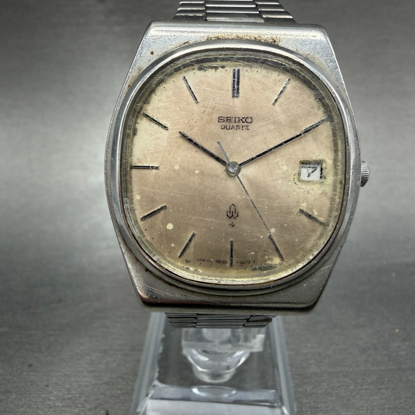 Seiko Watch Men 34mm Silver Dial Silver Tone Date Vintage 7832-5010 New Battery0