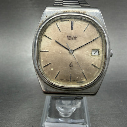 Seiko Watch Men 34mm Silver Dial Silver Tone Date Vintage 7832-5010 New Battery0