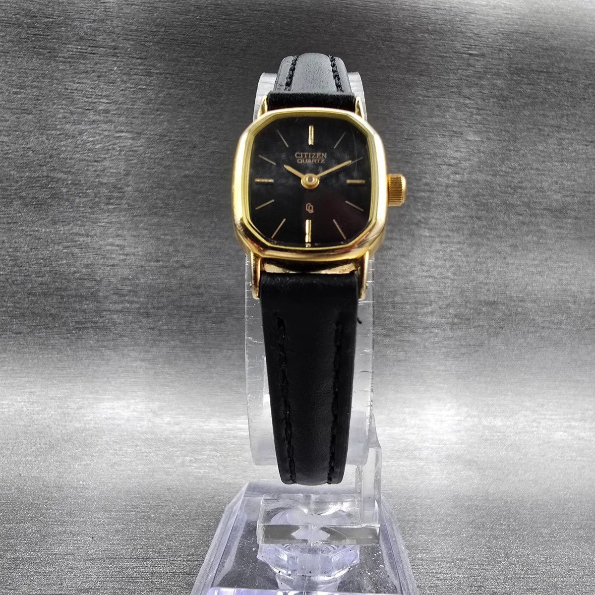 Citizen CQ Watch Women 17mm Black Dial Gold Tone Rectangle 5920-S49810 New Batt95