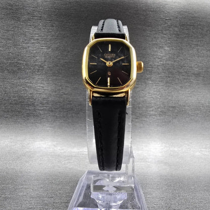 Citizen CQ Watch Women 17mm Black Dial Gold Tone Rectangle 5920-S49810 New Batt95