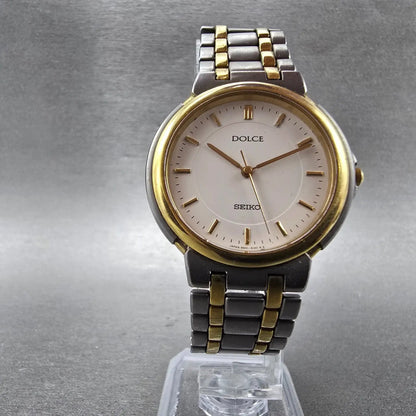 Seiko Dolce Watch Men 33mm White Dial Two Tone Titanium 8N41-6090 New Battery6