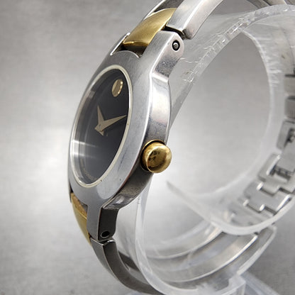 Movado Amorosa Watch Women 24mm Black Dial Two Tone Round 81 E4 1842 New Battery