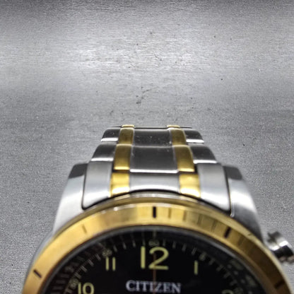 Citizen Eco-DriveChronograph Watch Men 44mm Black Dial Two Tone Date Round Runs4