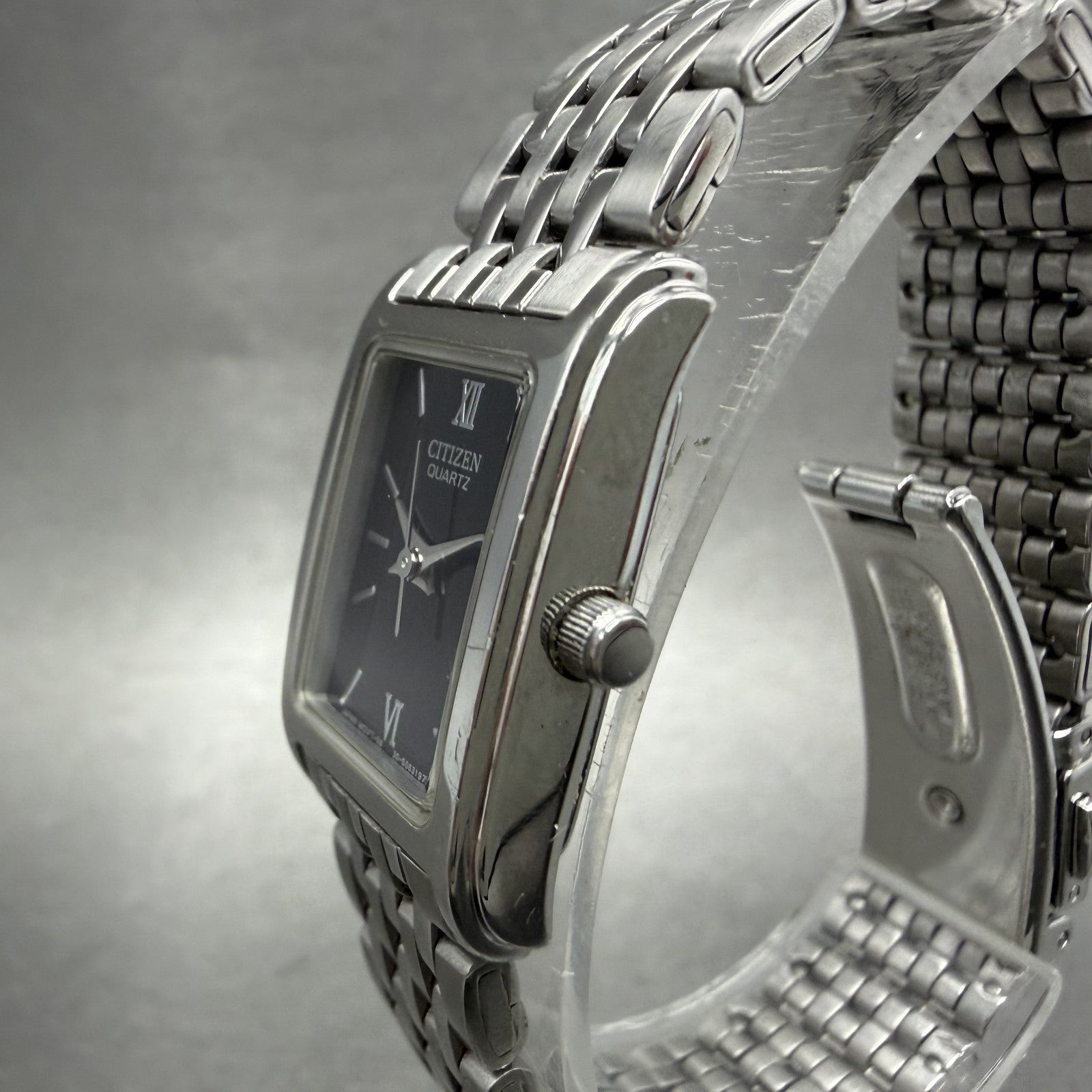 Citizen Tank Watch Women 18mm Black Dial Silver Tone Rectangle New Battery ABC2