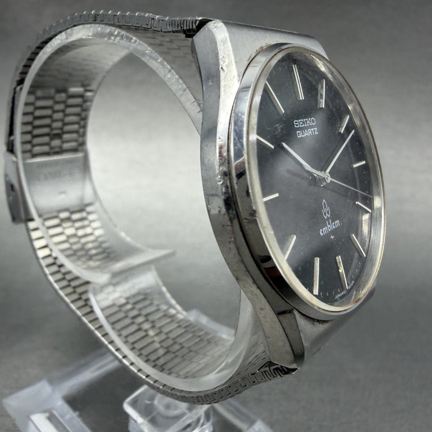 Seiko Emblem Watch Men 32mm Black Dial Silver Tone 4120-8010 New Battery3