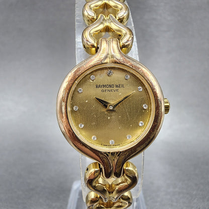 Raymond Weil Watch Women 23mm Gold Dial Gold Plated Round 5878 New Battery