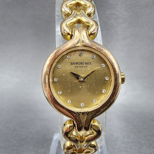 Raymond Weil Watch Women 23mm Gold Dial Gold Plated Round 5878 New Battery