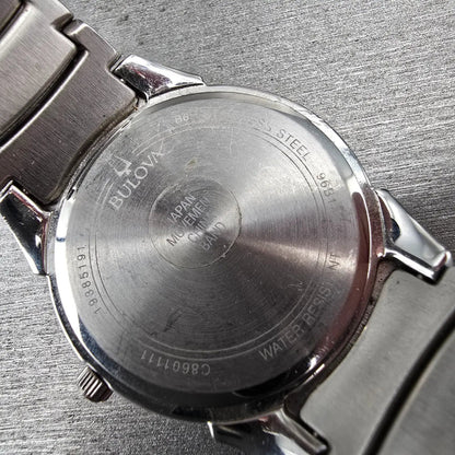 Bulova Watch Men 37mm Black Dial Silver Tone Date Round 96B149 New Battery 2310