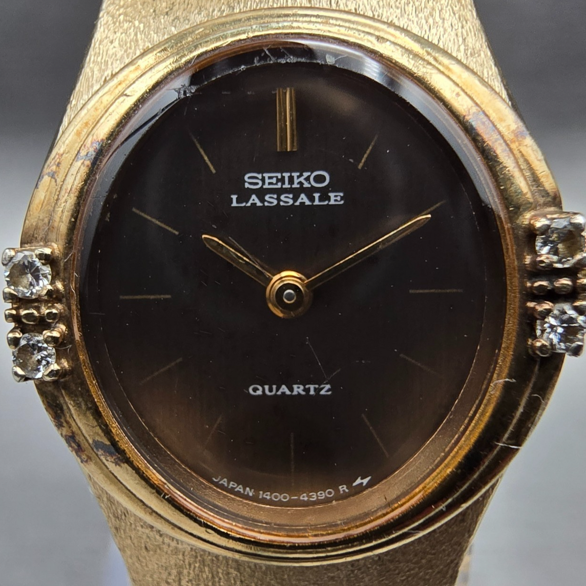 Seiko Lassale Watch Women 20mm Bronze Dial Gold Tone Diamonds 1400-6599 New Batt1