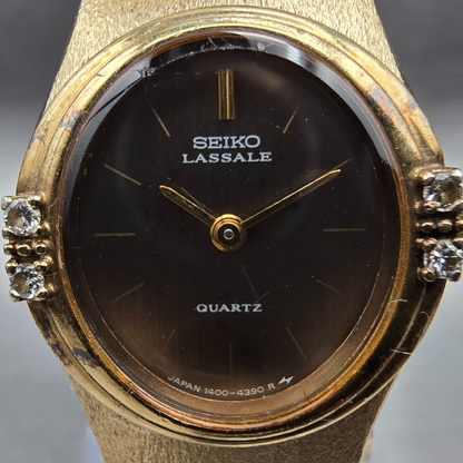 Seiko Lassale Watch Women 20mm Bronze Dial Gold Tone Diamonds 1400-6599 New Batt1