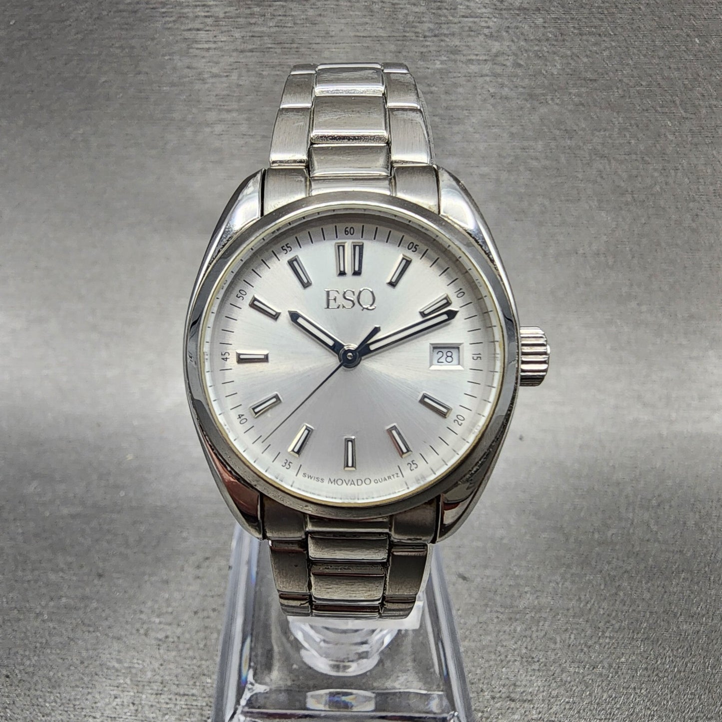 ESQ Watch Women 27mm Silver Dial Stainless Steel Date Round New Batt2