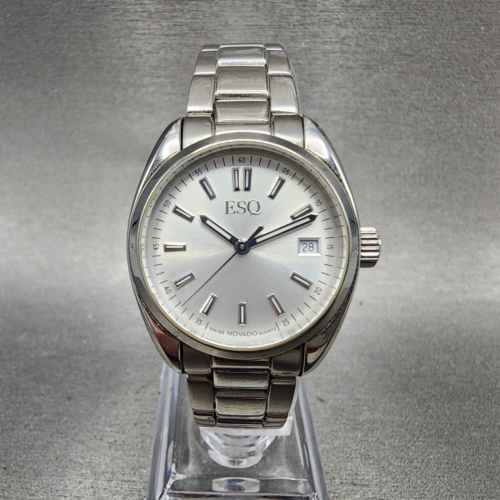 ESQ Watch Women 27mm Silver Dial Stainless Steel Date Round New Batt2