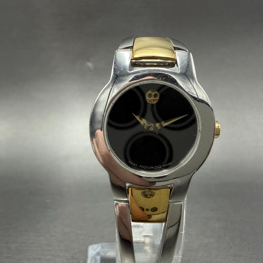 Movado Amorosa Watch Women 25mm Black Dial Two Tone Round 81 E4 1842 PARTS0