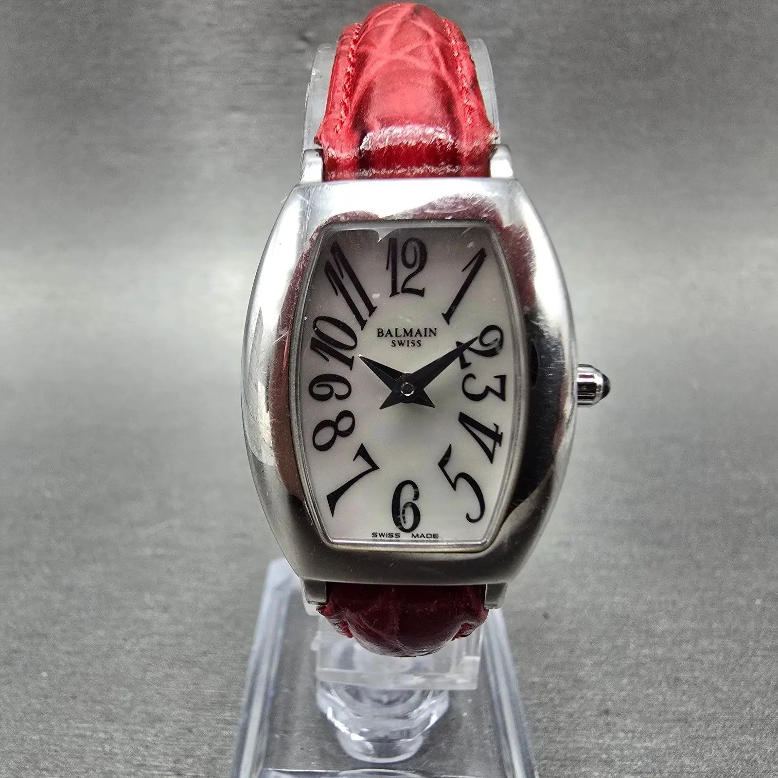 Balmain Watch Women 22mm MOP Dial Silver Tone Oval Leather 2491 New Battery0
