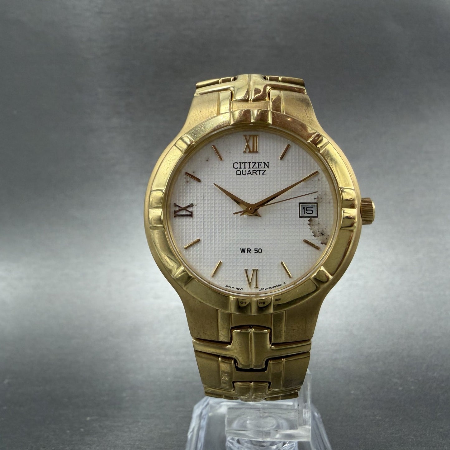 Citizen Watch Men 36mm White Dial Gold Tone Round Date 2510-S029252 PARTS6