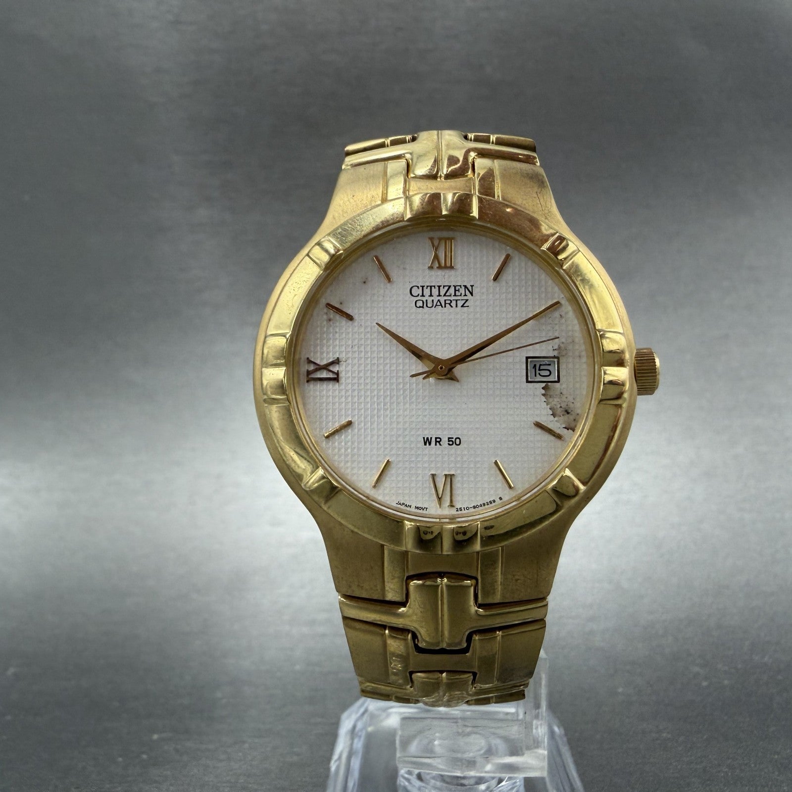 Citizen Watch Men 36mm White Dial Gold Tone Round Date 2510-S029252 PARTS6