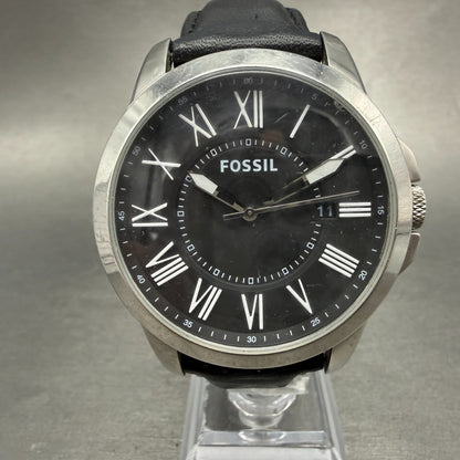 Fossil Grant Watch Men 44mm Black Dial Steel Date Round FS4745 New Battery0