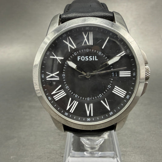 Fossil Grant Watch Men 44mm Black Dial Steel Date Round FS4745 New Battery0