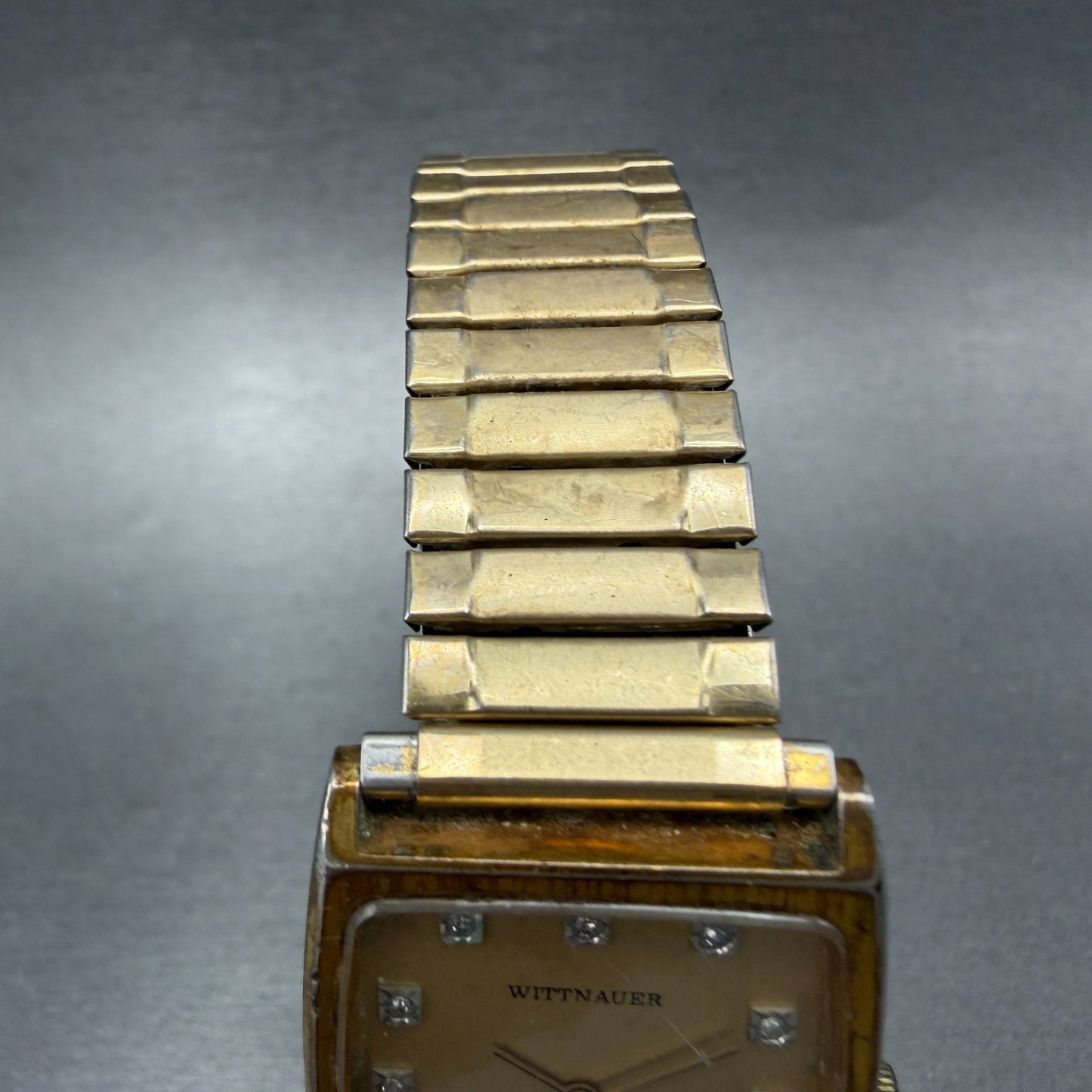 Wittnauer Tank Watch Men 27mm Gold Dial Gold Tone Rectangle Diamond Marker PARTS5
