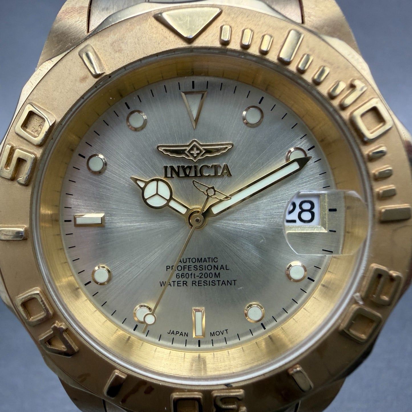 Invicta Pro Diver Watch Men 40mm Champagne Dial Gold Tone Date Automatic Runs1