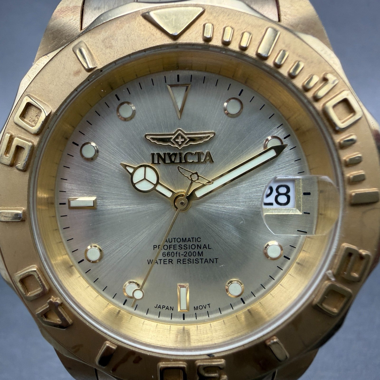 Invicta Pro Diver Watch Men 40mm Champagne Dial Gold Tone Date Automatic Runs1