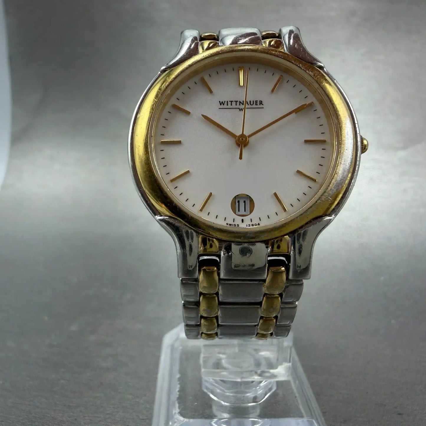 Wittnauer Watch Men 33mm White Dial Two Tone Date Round 12B04 PARTS Vintage6