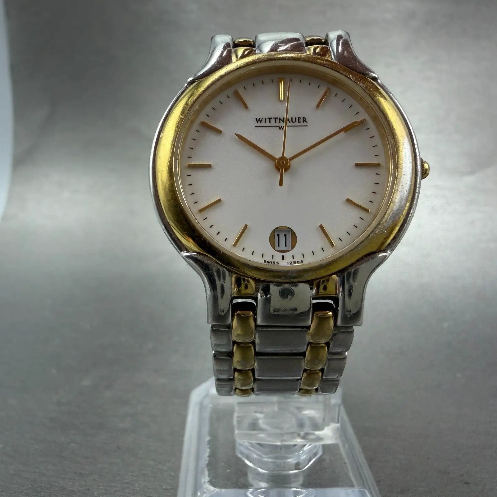 Wittnauer Watch Men 33mm White Dial Two Tone Date Round 12B04 PARTS Vintage6