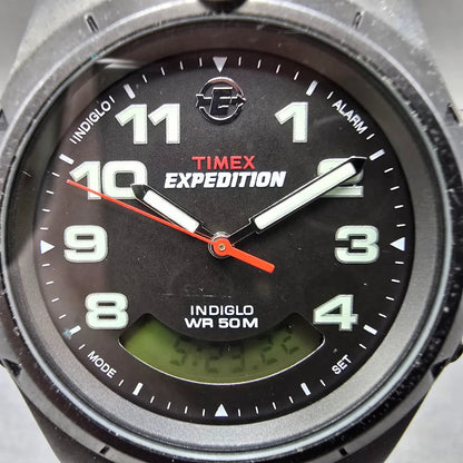 Timex Expedition Watch Men 38mm Black Dial Black Case Alarm Chronograph New Bat1